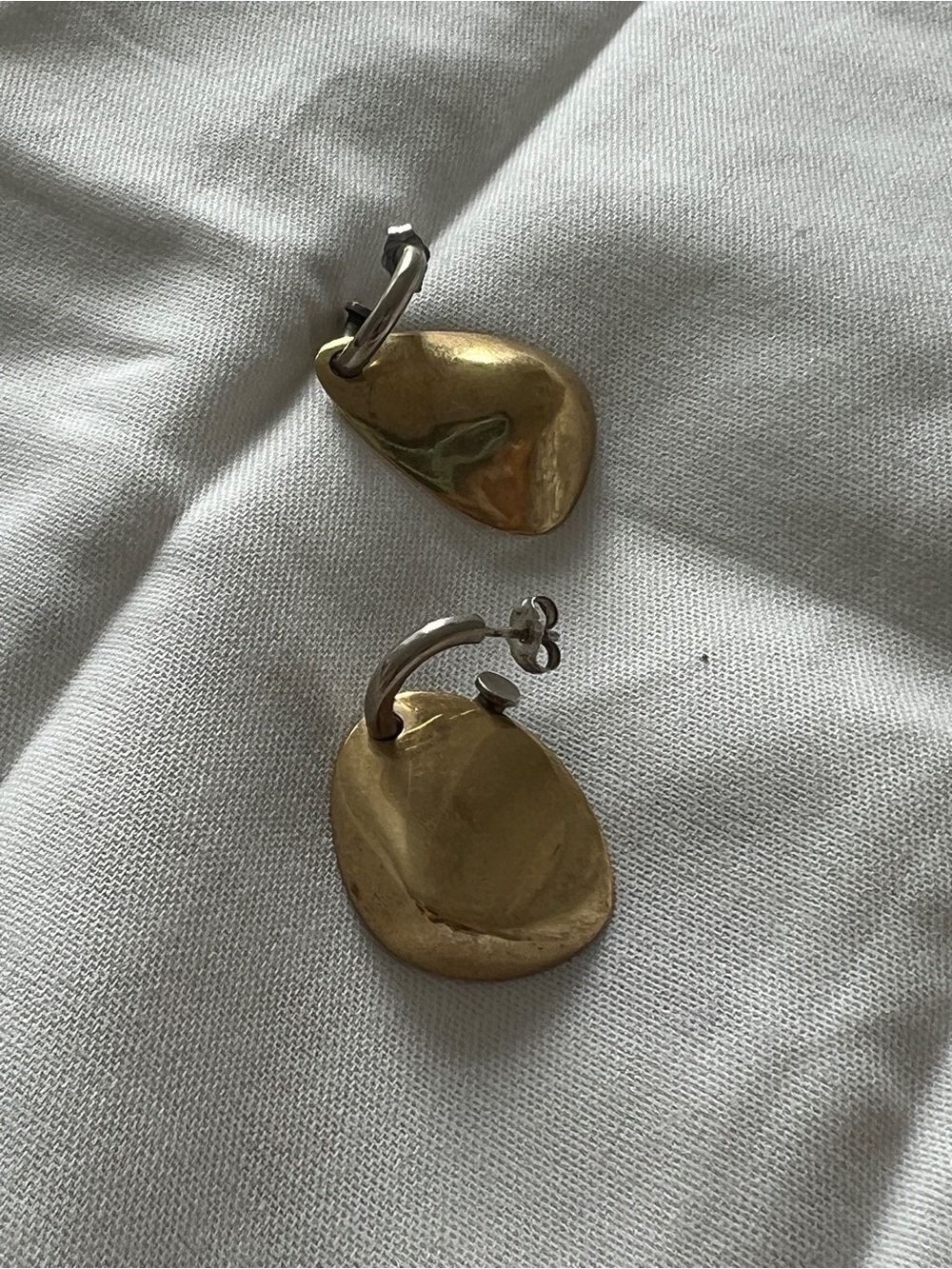 Silver + brass mixed metal Sculpted Drop Earrings